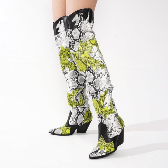 Cape Robbin Women's Black Polyurethane Thigh High Block Heel Cowboy Western Boot - Picture 5 of 9